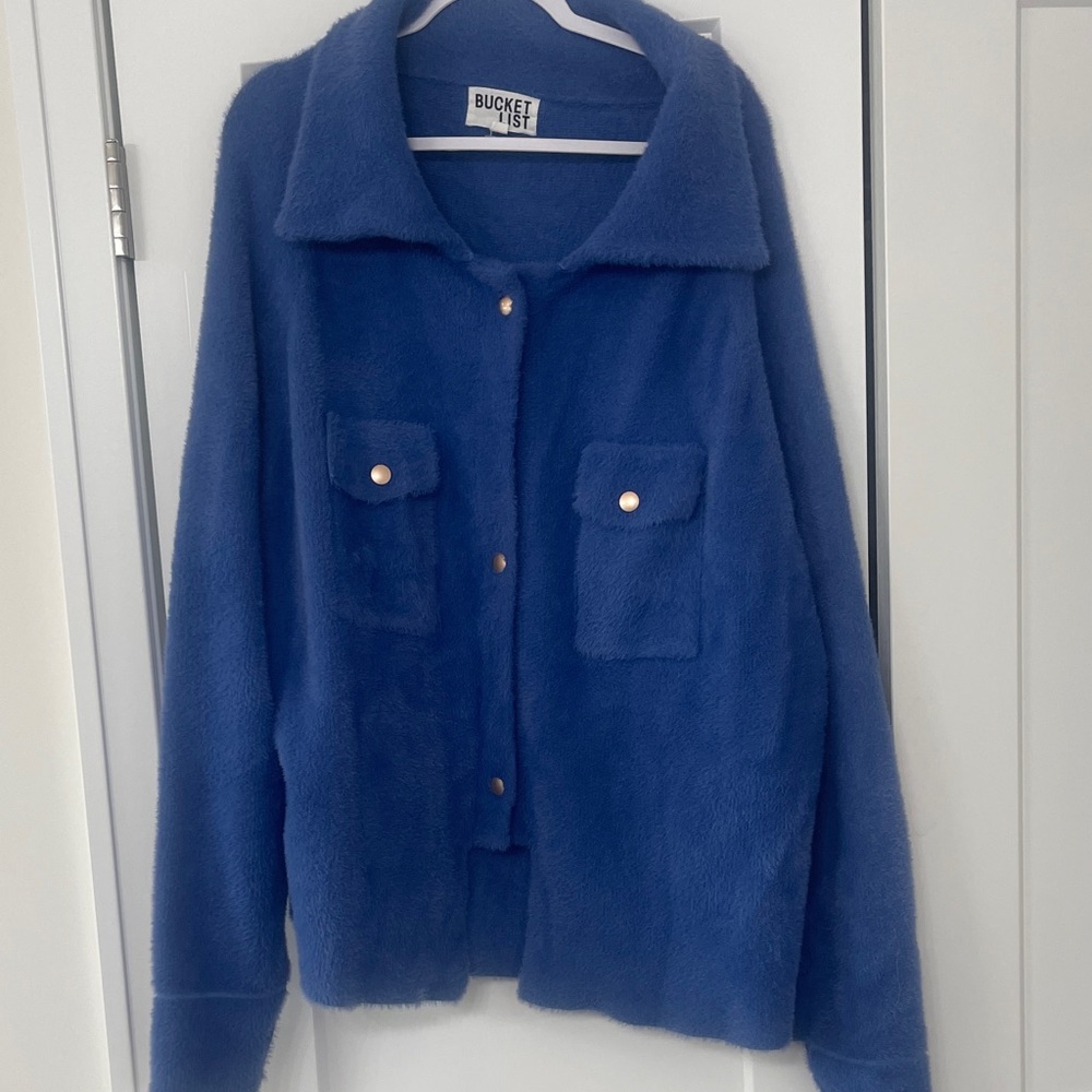 BUCKETLIST Deep Blue Plush Button-Front Teddy Jacket
